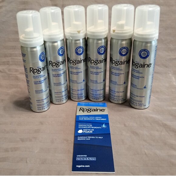 Six Month Supply Men's Rogaine 5% Minoxidil Hair Regrowth Foam: Six 2.11 oz cans - Picture 1 of 11
